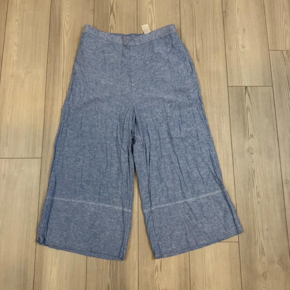Banana Republic Wide Leg Cropped Linen Blend Pull On Pants Antique Blue L 568213
